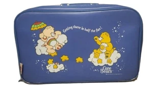 VTG 1983 Care Bears Blue Suitcase Travel Luggage Getting There Is Half The Fun - Picture 1 of 19