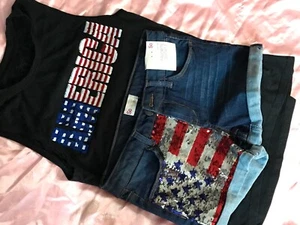 Fourth of July girls XS shirt 12 short Sleeveless Jean USA american flag America - Picture 1 of 15