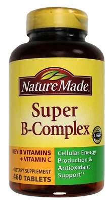 Nature Made Super B-Complex 8 vitaminas clave B más vitamina C, 460 comprimidos dietéticos Foto 1 de 2
