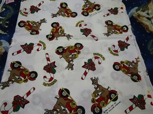 1+ yrds of vintage motorcycle riding rudolph cotton fabric 70"x60" - Picture 1 of 3