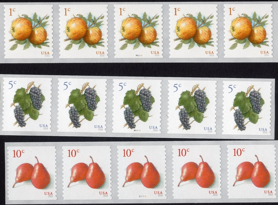 Scott #5037-5038-5039 Apples Grapes Red Pears Plate # Coil of 5 Stamps MNH PNC5 - Image 1 of 1