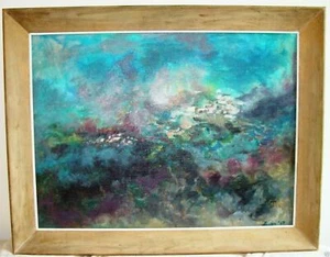 Rosemarie K Lester Acrylic Painting on Canvas Panel Abstract Hazy Landscape 1967 - Picture 1 of 12
