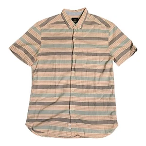 Hawkings McGill Short Sleeve Button Down Shirt Mens Medium Ivory Gray Striped - Picture 1 of 6