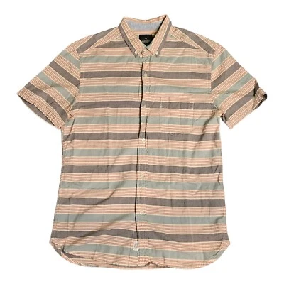 Hawkings McGill Short Sleeve Button Down Shirt Mens Medium Ivory Gray Striped - Image 1 of 4