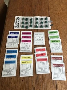 42 Vintage 60s Monopoly Pieces:Wooden Houses/Property Cards/Metal Player Tokens - Picture 1 of 7