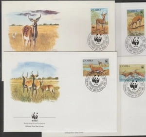 v1112 WWF 1987/Sambia/Wasserbock MiNr 438/41 auf 4 FDC - Imagen 1 de 1