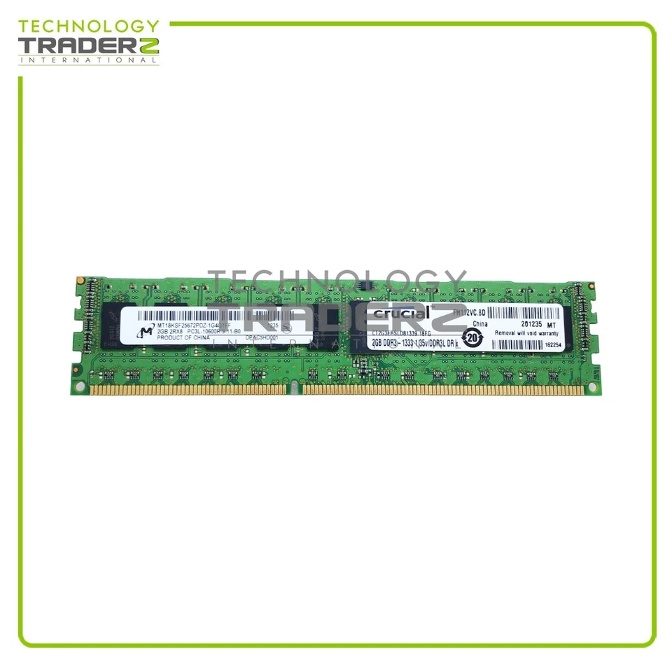 LOT OF 2 CT2G3ERSLD81339.18FG Crucial 2GB PC3-10600 DDR3-1333MHz ECC 2Rx8 Memory - Image 1 of 1