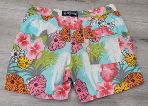 Vilebrequin Swim Trunks Kids Size 10 Blue Pink Floral Elephant Print Surf Shorts - Picture 1 of 10
