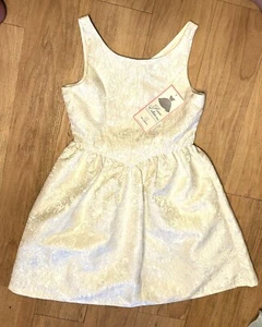 NEW TAG Rare Editions Girl Metallic Brocade Ivory White Holiday Sun Dress 14 $84 - Picture 1 of 3