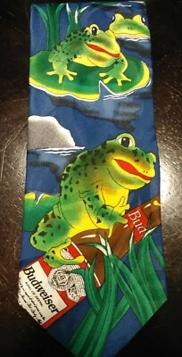 Corbata Budweiser 1996 Cerveza Rana Colección Genuina Hecha en EE. UU. Rana Toro Verde Foto 1 de 4