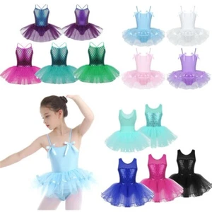 Kids Girls Sleeveless Ballet Dress Dance Gymnastics Leotard Tutu Skirt Dancewear - Picture 1 of 45