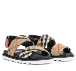 BURBERRY UNISEX KIDS BREWSTER HOUSE CHECK SANDALS - BEIGE 25T EU / 9T US - NIB! - Picture 1 of 16