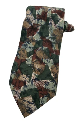 Corbata Hombre 100% Seda Oleg Cassini Rojo Verde Marrón Abstracto Hecha a Mano 58.5 Foto 1 de 4