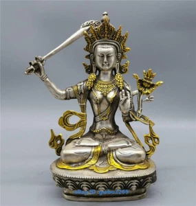 Chinese old Tibet silver Hand Carved Guanyin Manjusri Buddha Statue 20078 - Picture 1 of 5