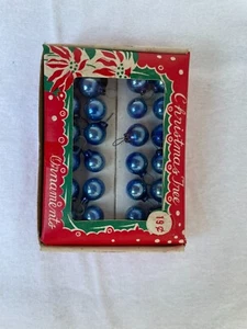 Vintage Box 24 Mini Feather Tree Cobalt Blue Glass Christmas Ornaments - Picture 1 of 6
