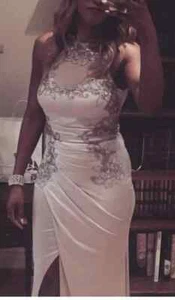 Lipsy Silver Grey Maxi Dress 12 Party Occasion Evening Wedding Embroidered Slit - Picture 1 of 24