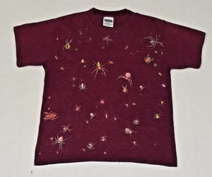 Vintage T-Shirt Tultex Size Youth L 1997 Burgundy Red All Over Exotic Spiders - Picture 1 of 8