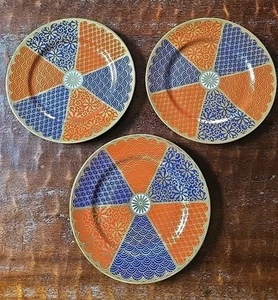 Fitz & Floyd Set Of 3 Shinmonzen Terra Cotta Blue 7-5/8" Salad / Dessert Plates - Picture 1 of 4
