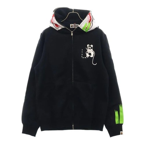 A BATHING APE (BAPE) Felpa con cappuccio e zip BAPE Bape Panda Shark nera UOMO JP taglia