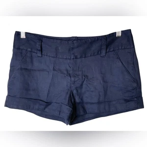 Alice Olivia Linen Blend Cady Chino Cuffed Shorts Size 6 Navy Blue Coastal Cute - Picture 1 of 7