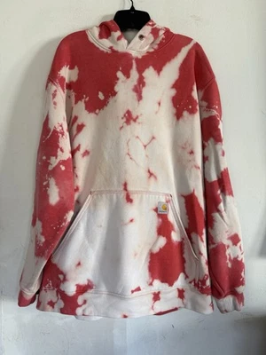 Sudadera con Capucha Carhartt Personalizada Teñida al Reverso Rojo Blanco Calce Suelto, Talla XL Foto 1 de 4