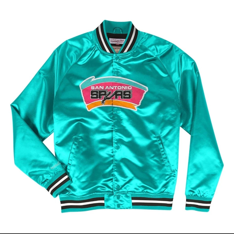 Mens Mitchell & Ness NBA Spurs Teal Lightweight Satin Jacket Size XL - Image 1 of 2