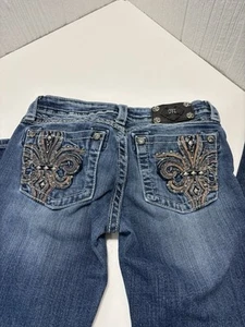 Miss Me Jeans Girls 14 Blue Denim Skinny Embellished Fleur De Lis JK5182510 - Picture 1 of 19