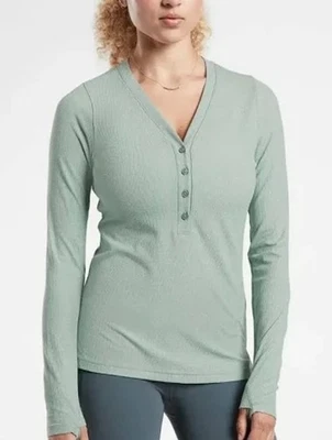 Camiseta de manga larga acanalada verde menta Athleta Uptempo Henley Foto 1 de 4