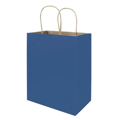 bagmad 100 Pack 8x4.75x10 Inch Medium Blue Gift Paper Bags with Handles Bulk,... - Image 1 of 4