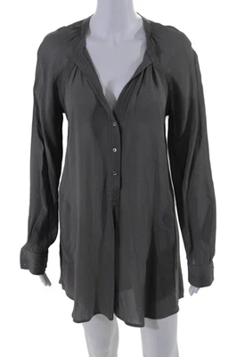 BCBGMAXAZRIA 女式长袖 V 领迷你衬衫连衣裙灰色超小号 — 第 1/4 张图片