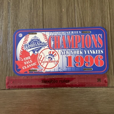 N.Y Yankees 1996 World Series VINTAGE  Plastic Vanity Auto Tag plate MLB 6x12 - Image 1 of 3