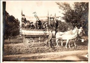 Antique 4th of July Patriotic Parade Photo — Horse-Drawn Wagon, Costumed Riders - Picture 1 of 2