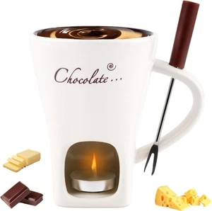 Chocolate Fondue Mug with Fork, Sweet Melting Cup with Tealights for Chocolate C - Picture 1 of 5