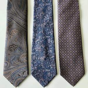 Vintage Neck Tie Lot 100% Silk Paisley Luxury Geometric Blue Office Corporate - Picture 1 of 14