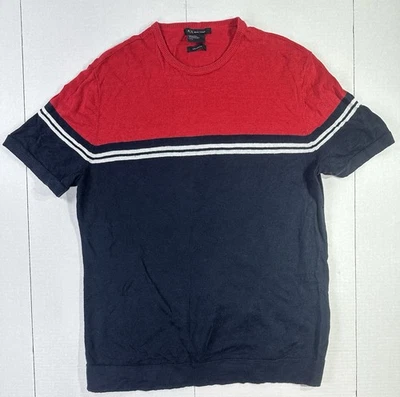 Armani Exchange A|X Linen Knit Shirt Men’s L Red Navy Colorblock Short Sleeve - Image 1 of 3