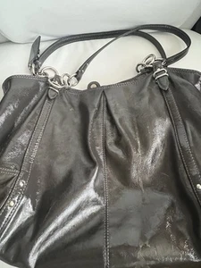COACH Grey/Purple Patent Leather Handbag Purse VGUC - Picture 1 of 5