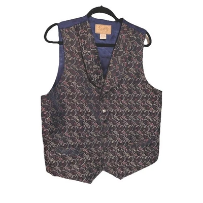 Scully Men's Embroidered Vest Formal Navy Black Floral Size L Vines Party Bloke - Image 1 of 4