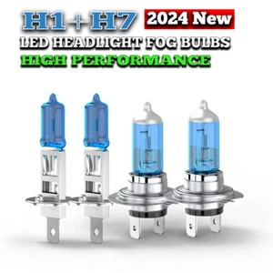 Combo H1 H7 Halogen Headlight Bulb 5000K 360000LM High+Low Beam Kit Warm White - Picture 1 of 18
