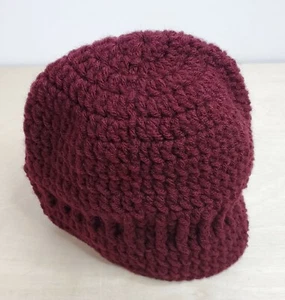 Knitted Beanie Winter Hat Red Maroon Handmade Stretches Head Warmer - Picture 1 of 8