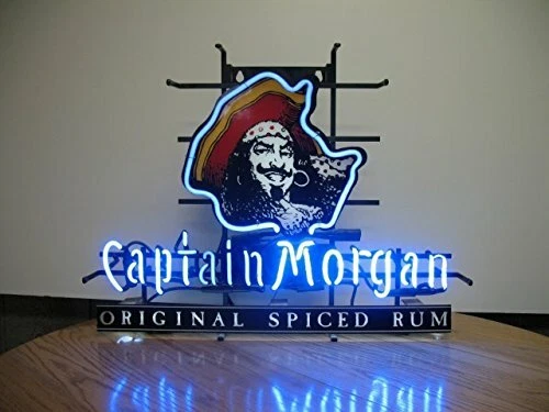 Letrero de luz de neón de ron especiado original Captain Morgan 17"x14" bar hombre obra de arte rupestre Foto 1 de 1