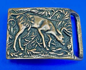 Whitetail Deer Vintage 1975 Solid Brass Tech Ether Guild Belt Buckle - Picture 1 of 14