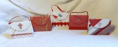 5 handgemachte Geschenktaschen +Henkel Rottöne Kommunion/Konfirmation/Taufe... - Bild 1 von 4