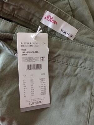 s.Oliver Detroit lightweight SUMMER trousers *size 36W x 34L* MEASURED & NEW - Image 1 of 4