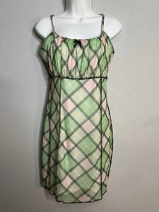 Rue 21 Peasant Milkmaid Plaid Mesh Slip Dress in Pink/Green Size L NWT - Picture 1 of 5