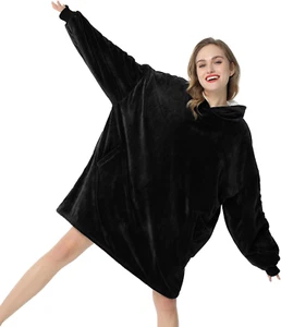 Manta Sudadera Sherpa Felpa Suave Polar Negro Gran Tamaño Sudadera con Capucha Bolsillo Regalo  - Imagen 1 de 12
