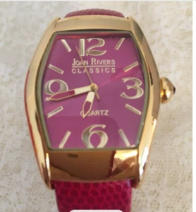 USED Joan Rivers "Simply the Best" Gold Tone Magenta Hinged Bangle Quartz Watch - Picture 1 of 5