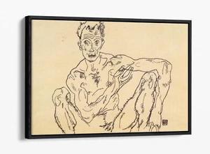 EGON SCHIELE, NUDE SELF PORTRAIT -FLOAT EFFECT CANVAS WALL ART PIC PRINT - Picture 1 of 12