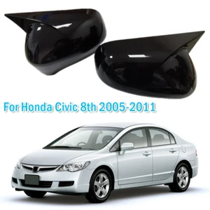 For 2005-2011 Honda Civic 8th Gloss Black Ox Horn Side Rearview Mirror Cover Cap - Foto 1 di 8