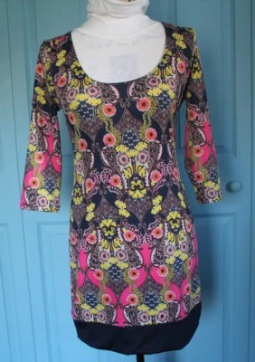 Floral print 3/4 sleeve dress, pink, blue, yellow  size Medium - Image 1 of 2