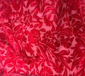CHERRY RED Floral Burnout Hand Dyed Silk Velvet Fabric - Picture 1 of 1